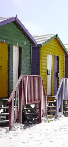 Beach huts as a peacock mantis shrimp sees the colours