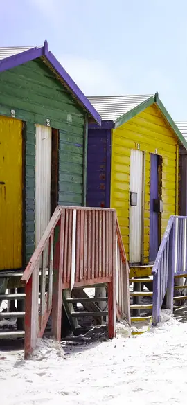 Beach huts as a tawny owl sees the colours